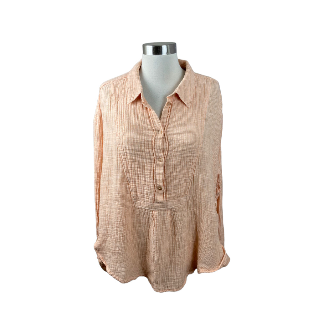 by Anthropologie XL Orange Stripe Gauze Hi Low Popover Tunic